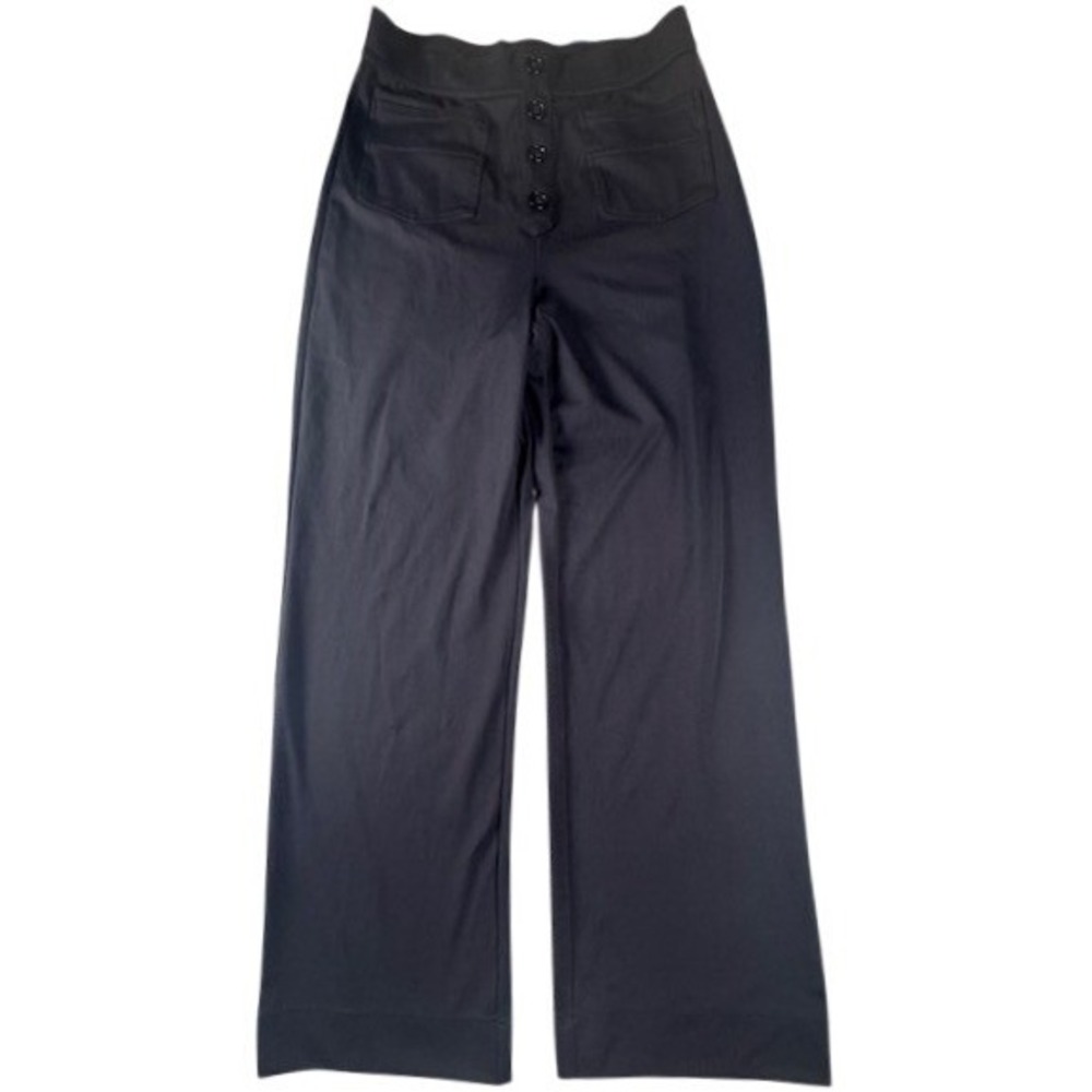 Halara Pants Womens L Black Wide Leg High Waisted Button Fly Trousers Pockets